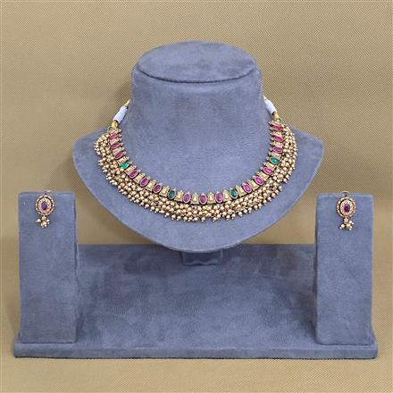 Antique Classic Necklace Set With Matte Gold Plating