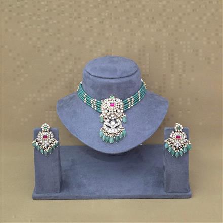 Antique Moti Necklace Set With Matte Gold Plating