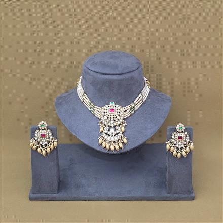 Antique Moti Necklace Set With Matte Gold Plating