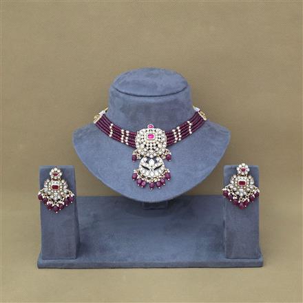 Antique Moti Necklace Set With Matte Gold Plating