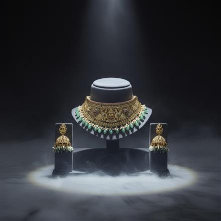 Antique Mukut Necklace Set With Matte Gold Plating