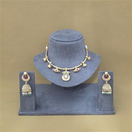 Antique Pipe Necklace Set With Matte Gold Plating