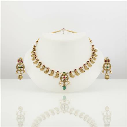 Antique Classic Necklace Set With Matte Gold Plating