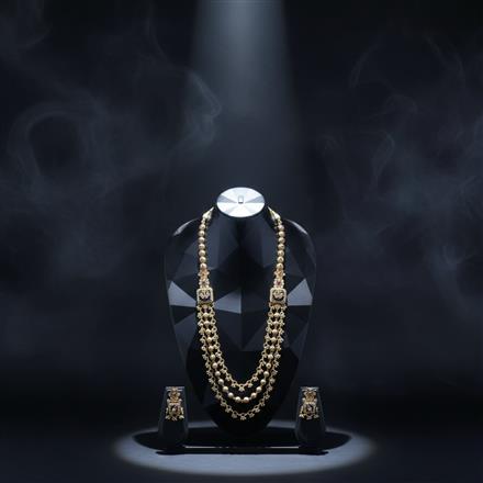 Antique Long Necklace Set With Matte Gold Plating