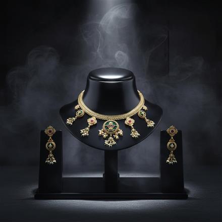 Antique Meenakari Necklace Set With Matte Gold Plating