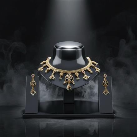 Antique Moti Necklace Set With Matte Gold Plating