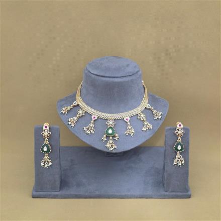 Antique Meenakari Necklace Set With Matte Gold Plating