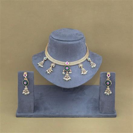 Antique Moti Necklace Set With Matte Gold Plating