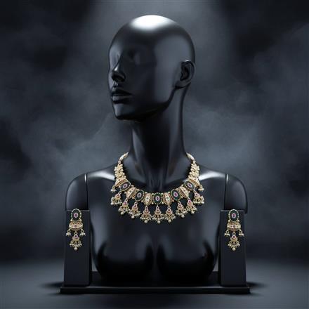 Antique Meenakari Necklace Set With Matte Gold Plating