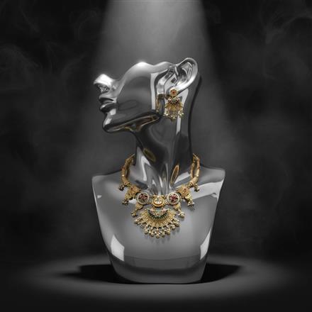 Antique Classic Necklace Set With Matte Gold Plating