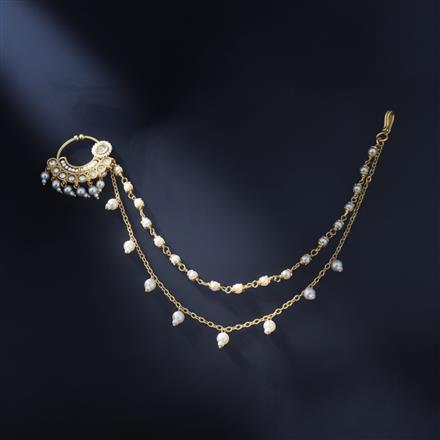 Antique Moti Nose Ring With Gold Plating
