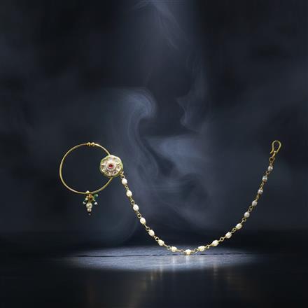 Antique Moti Nose Ring With Gold Plating