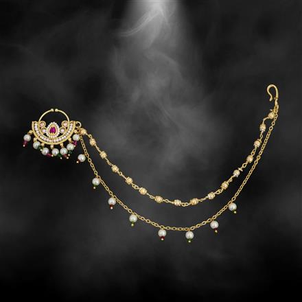 Antique Moti Nose Ring With Gold Plating