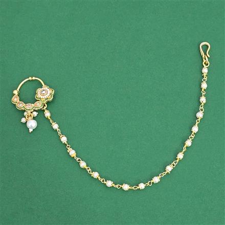 Antique Moti Nose Ring With Gold Plating