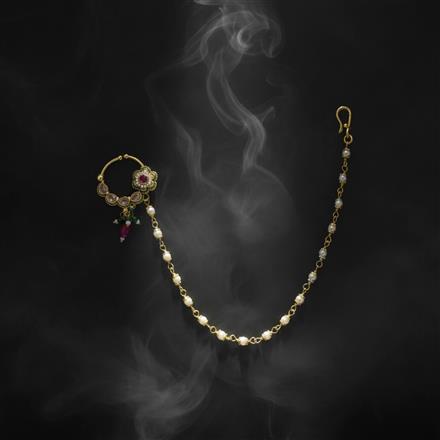 Antique Moti Nose Ring With Gold Plating