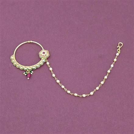 Antique Moti Nose Ring With Gold Plating