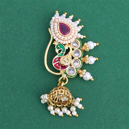 Antique Moti Nose Ring With Gold Plating