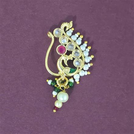 Antique Moti Nose Ring With Gold Plating