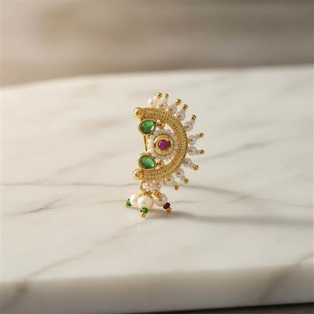 Antique Moti Nose Ring With Gold Plating