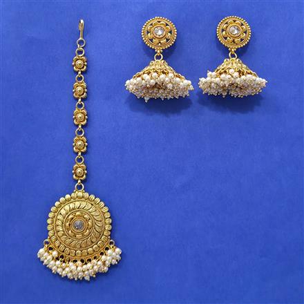 Antique Moti Earring Tikka With Gold Plating