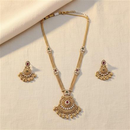 Antique Long Necklace Set With Gold Plating