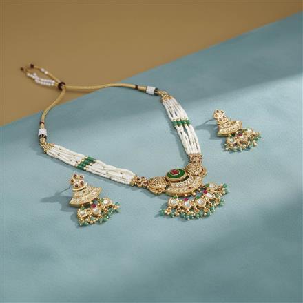 Antique Moti Necklace Set With Gold Plating