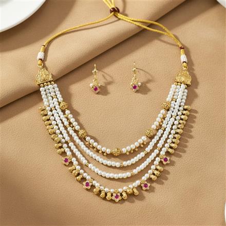 Antique Classic Mala Necklace Set With Gold Plating