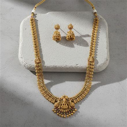 Antique Long Necklace With Matte Gold Plating