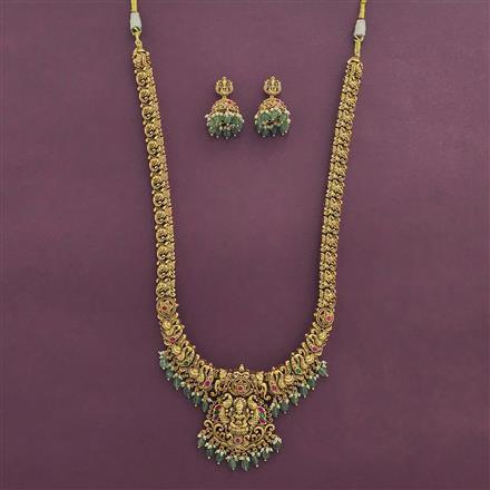 Antique Long Necklace With Matte Gold Plating