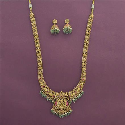 Antique Long Necklace With Matte Gold Plating