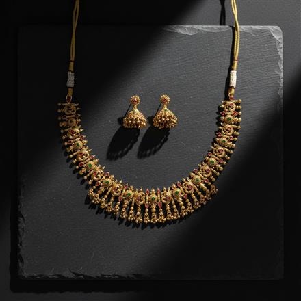 Antique South Indian Necklace With Matte Gold Plating