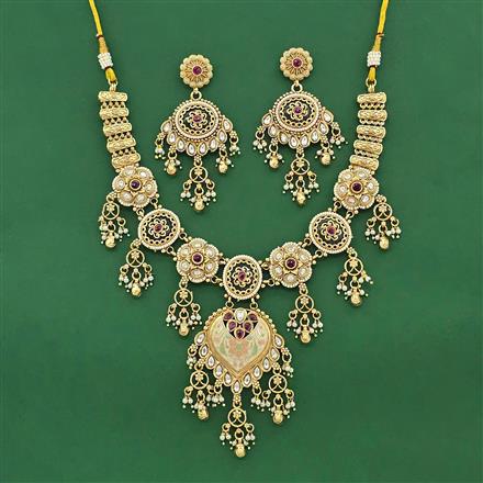 Antique Meenakari Necklace Set Set With Gold Plating