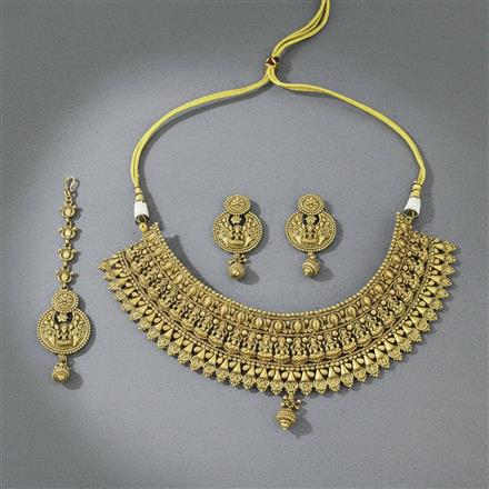 Antique South Indian Necklace Set With Matte Gold Plating
