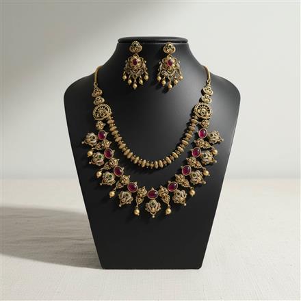 Antique Classic Necklace Set With Matte Gold Plating