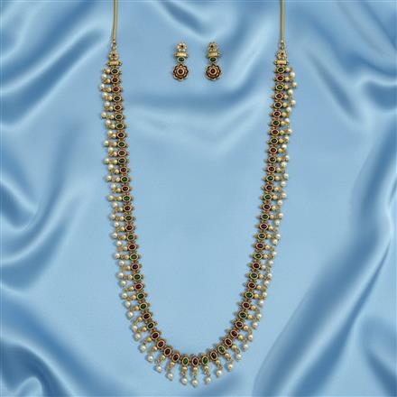 Antique Long Necklace Set With Matte Gold Plating