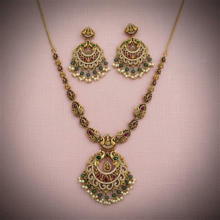 Antique South Indian Necklace Set With Matte Gold Plating