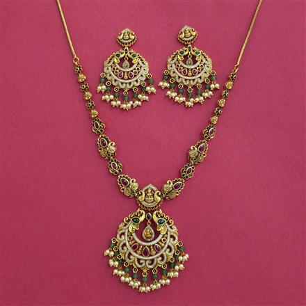Antique South Indian Necklace Set With Matte Gold Plating