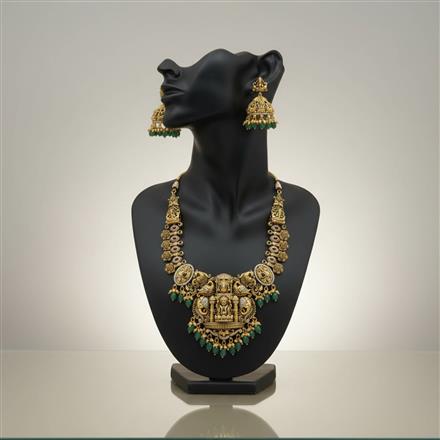 Antique Temple Necklace Set With Matte Gold Plating