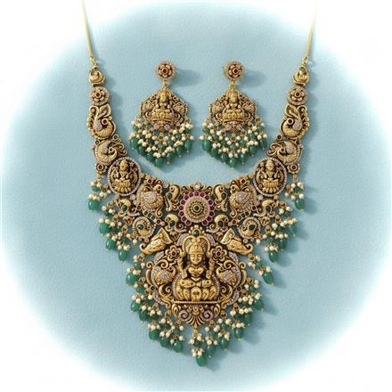Antique South Indian Necklace Set With Matte Gold Plating