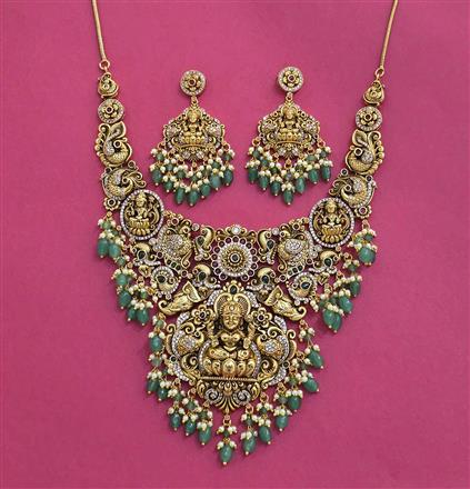 Antique South Indian Necklace Set With Matte Gold Plating