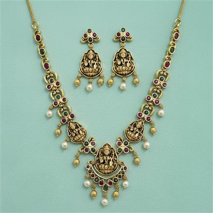 Antique Temple Necklace Set With Matte Gold Plating