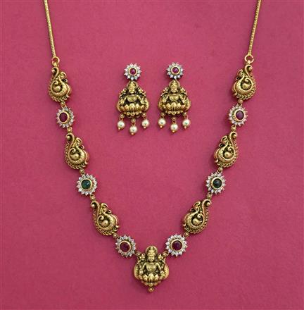 Antique South Indian Necklace Set With Matte Gold Plating