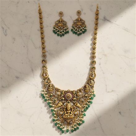 Antique South Indian Necklace Set With Matte Gold Plating