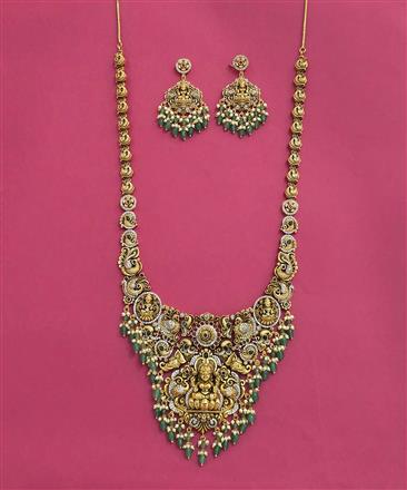 Antique South Indian Necklace Set With Matte Gold Plating