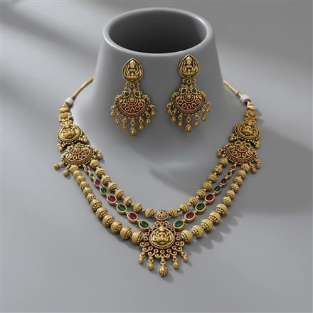 Antique Temple Necklace Set With Matte Gold Plating