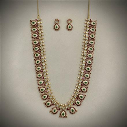 Antique Long Necklace Set With Matte Gold Plating