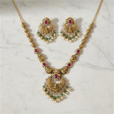Antique South Indian Necklace Set With Matte Gold Plating