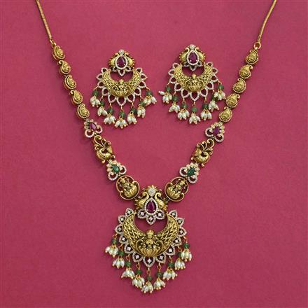 Antique South Indian Necklace Set With Matte Gold Plating