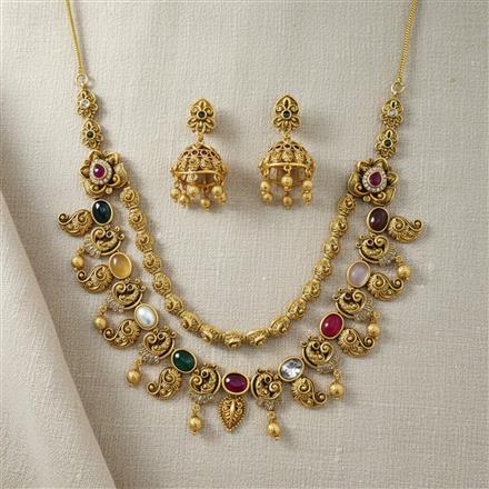 Antique Classic Necklace Set With Matte Gold Plating