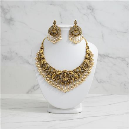 Antique South Indian Necklace Set With Matte Gold Plating